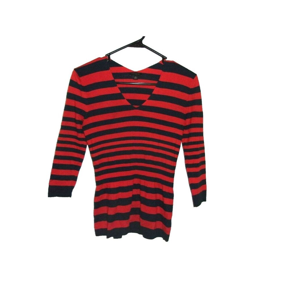 Ann Taylor Navy‎ Blue and Red Striped Long Sleeve Sweater XS